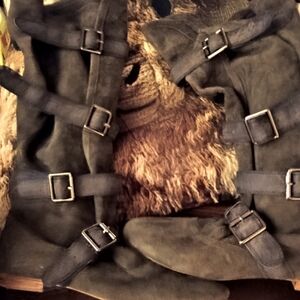 JEFFREY CAMPBELL Ibiza.. (Free People) Slate Gray With Buckles!!Distressed Suede